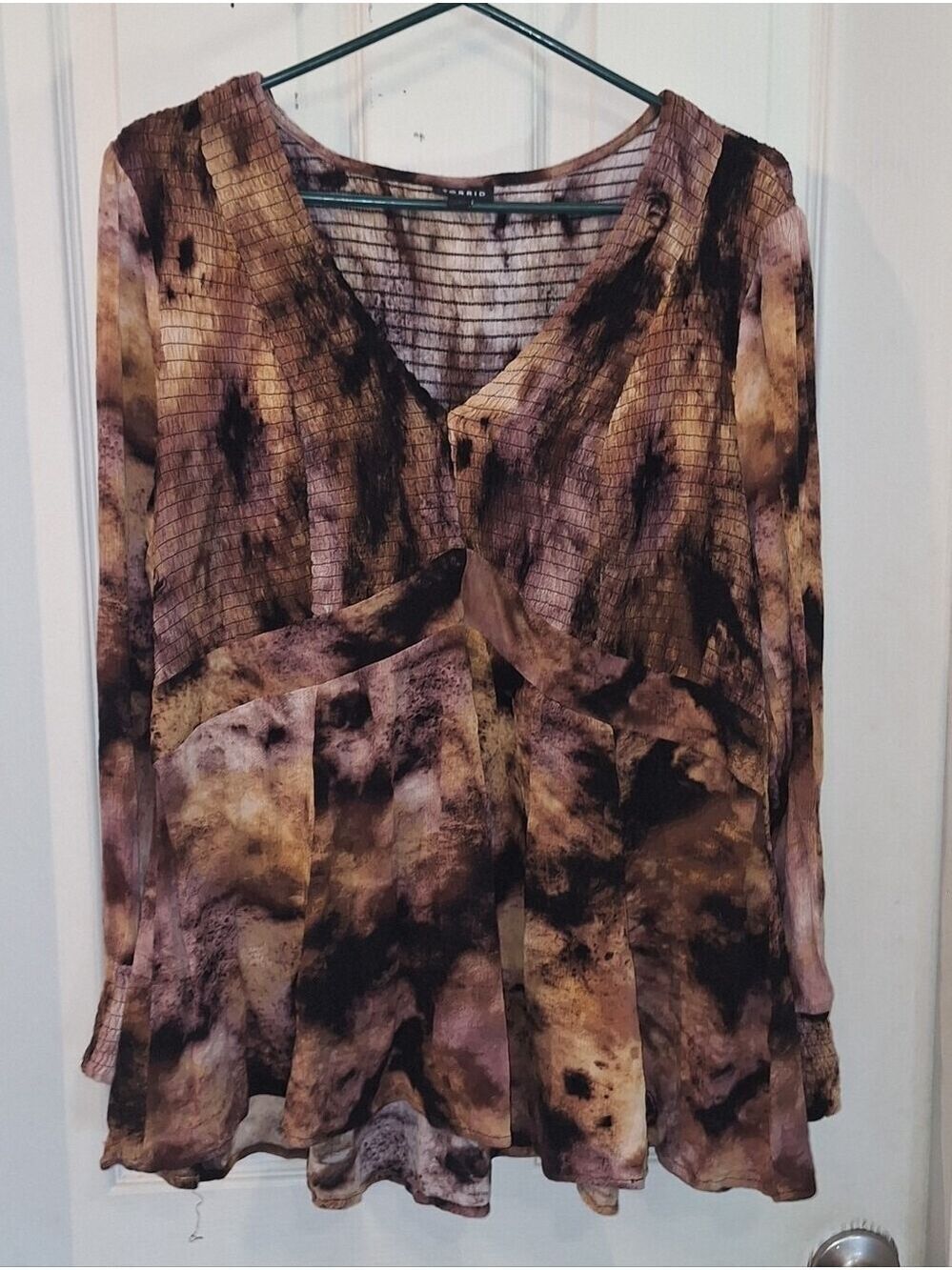 Torrid Black Purple Yellow Orange Peasant Top Size 1